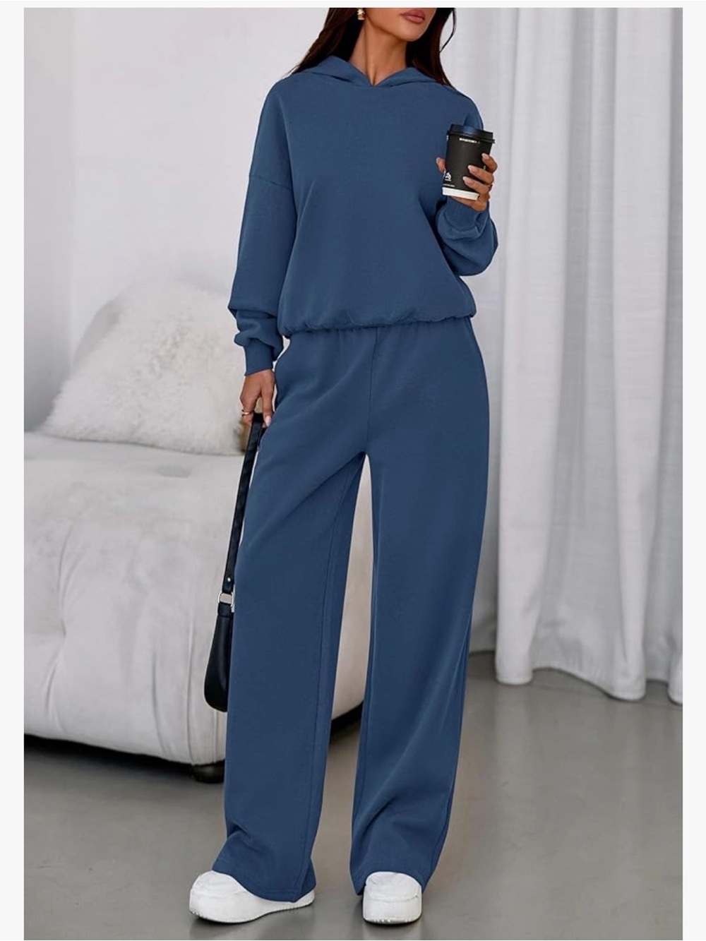 PrettyGarden 2 Piece Sweatsuit Loose Hoodie and wide leg sweats Women size Small
